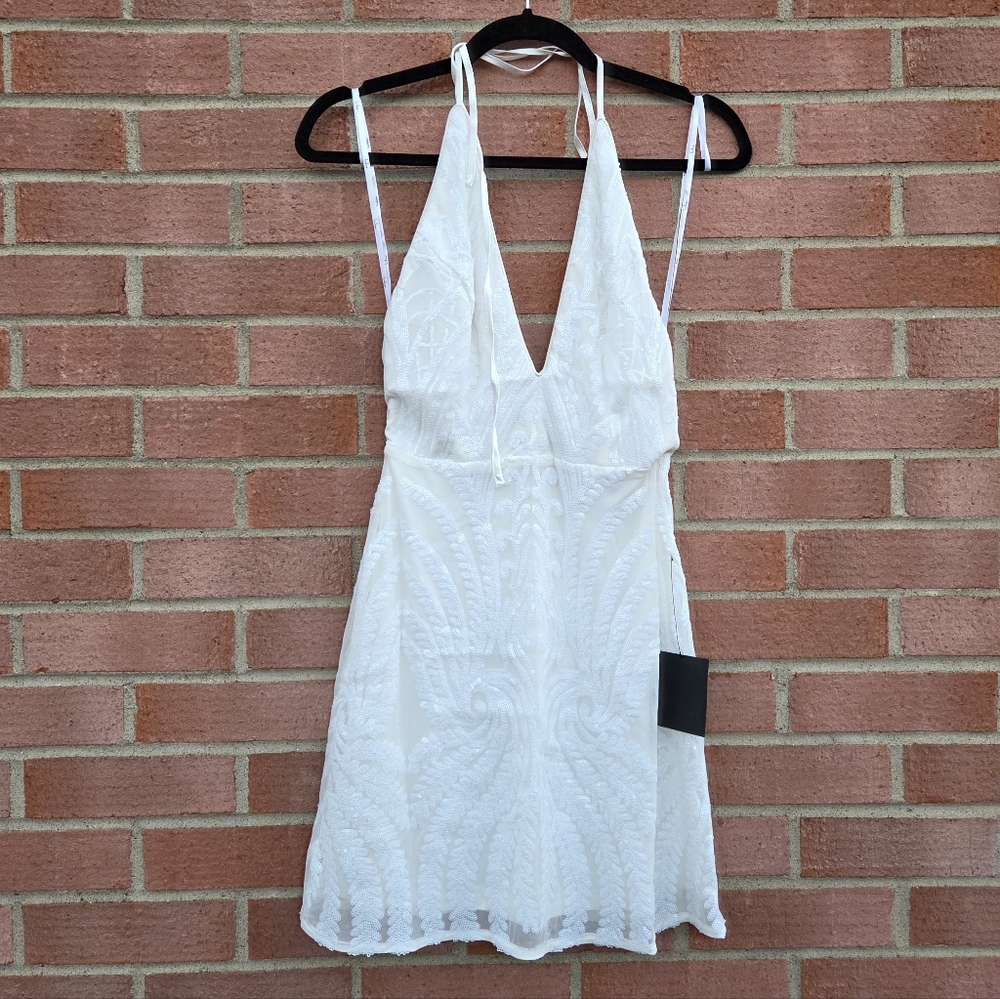 Lulus Put a Bling on It White Sequin V-Neck Backless Mini Dress XS - Picture 2 of 5